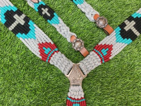 Showman Corded One Ear Headstall and Breast Collar Set - Cross #3